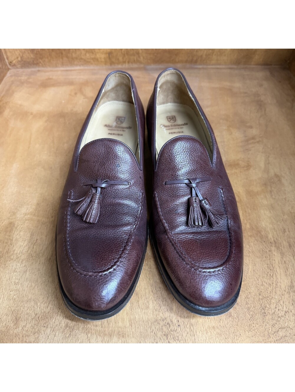 Allen Edmonds Perugia Tassel Loafers Mens 11 D Burgundy Pebbled Leather Shoes - Picture 3 of 11